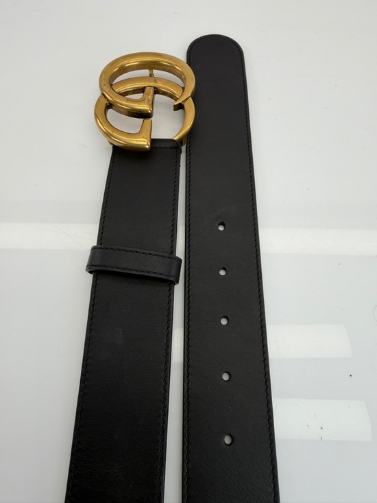 Gucci 2015 Re Edition Wide Leather Belt Gg Double Marmont Black 400593 75/30 main image 5